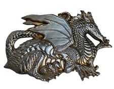 Vintage 1982 Baron Polished Solid Brass Dragon 3 3D Belt Buckle NICE