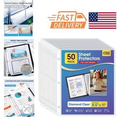 Clear Page Protectors 8.5 x 11 Inch Top Loading Sleeves for Binders 50 Count