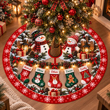 Personalized Snowman Family Christmas Tree Skirt Stocking Mat Base Cover Decor