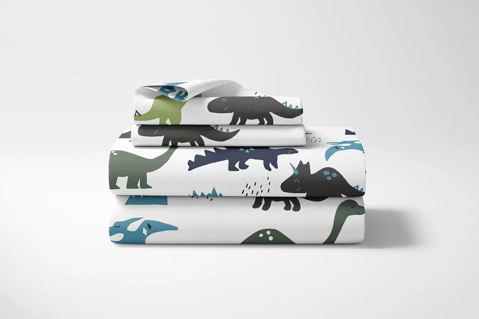 Conjunto de lençóis queen Sweet Jojo Designs 4 peças (dinossauro verde azul) para meninos, crianças - Imagem 2 de 4