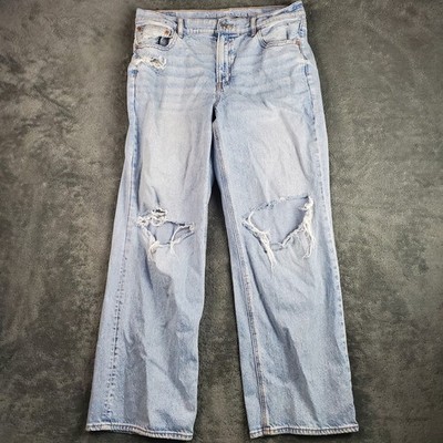 American Eagle Jeans Women's 12 Long Blue Stovepipe Strigid Denim Distressed 