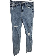 Judy Blue Jeans Womens 7/28 Blue Skinny Fit Distressed Raw Hem Stretch Denim