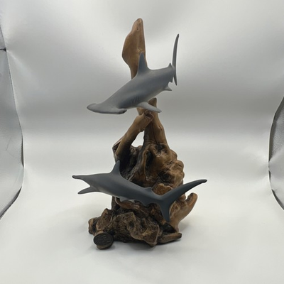 #ad Vintage 1990 John Perry Hammerhead Shark Figurine Sculpture Wood Resin $85.00