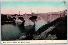 Vintage Sixth Avenue Bridge Des Moines Iowa Linen Postcard