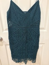 TOBI Lace Floral Crochet Dress V-Neck Spaghetti Straps Hunter Green Womens L