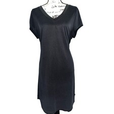 C& C Black Modal Blend V-Neck Short Sleeve Shift T-Shirt Dress Knee Length