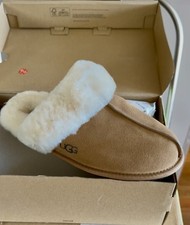UGG Women's Slip-On Suede Slippers Brown White Fur Lined Logo Classic Comfort