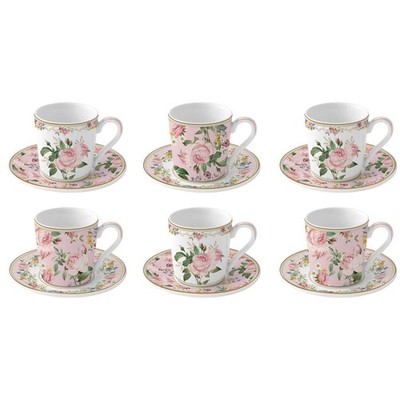 EASY LIFE 6er Set Espressotassen 100ml mit Untertassen in Geschenkbox Chant Des Roses