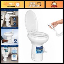 RV Gravity Flush Toilet with Foot Pedal  Hand Sprayer - Odor-Resistant, Full-Bo