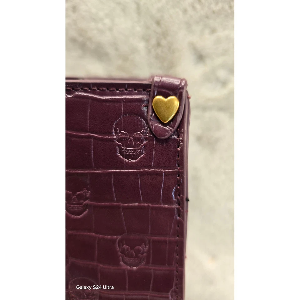 Betsey Johnson сливы череп выбитый крокодила сумка с короткими ручками - золотая цепочка ремни - новый с Ярлыками - Изображение 3 из 4