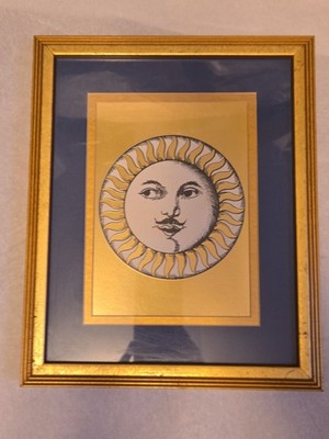 Piero Fornasetti Framed Sun Moon Art Print Vtg Celestial Whimsigoth 9''x11''