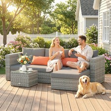 Outsunny 3 PCS Outdoor PE Rattan Chaise Lounge Furniture Sofa Set Refurbished