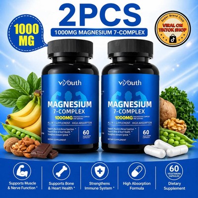 2-Pack Magnesium 7 Complex 120 Capsules, Advanced Daily Wellness Blend, Natural