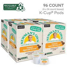 96 Newman's Own Organic Special Decaf Coffee Keurig K-Cup Pod Medium Roast 96 Ct