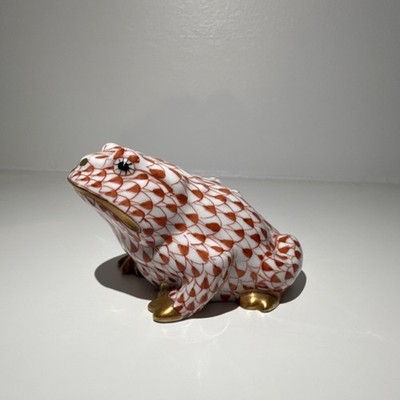 Herend Porcelain Frog Figurine Rust Fishnet Pattern Hand Painted