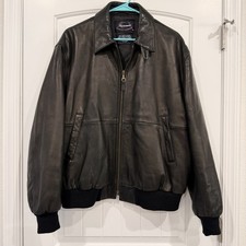 Vintage Faconnable Leather Bomber Jacket Albert Goldberg Men  s Black Zip