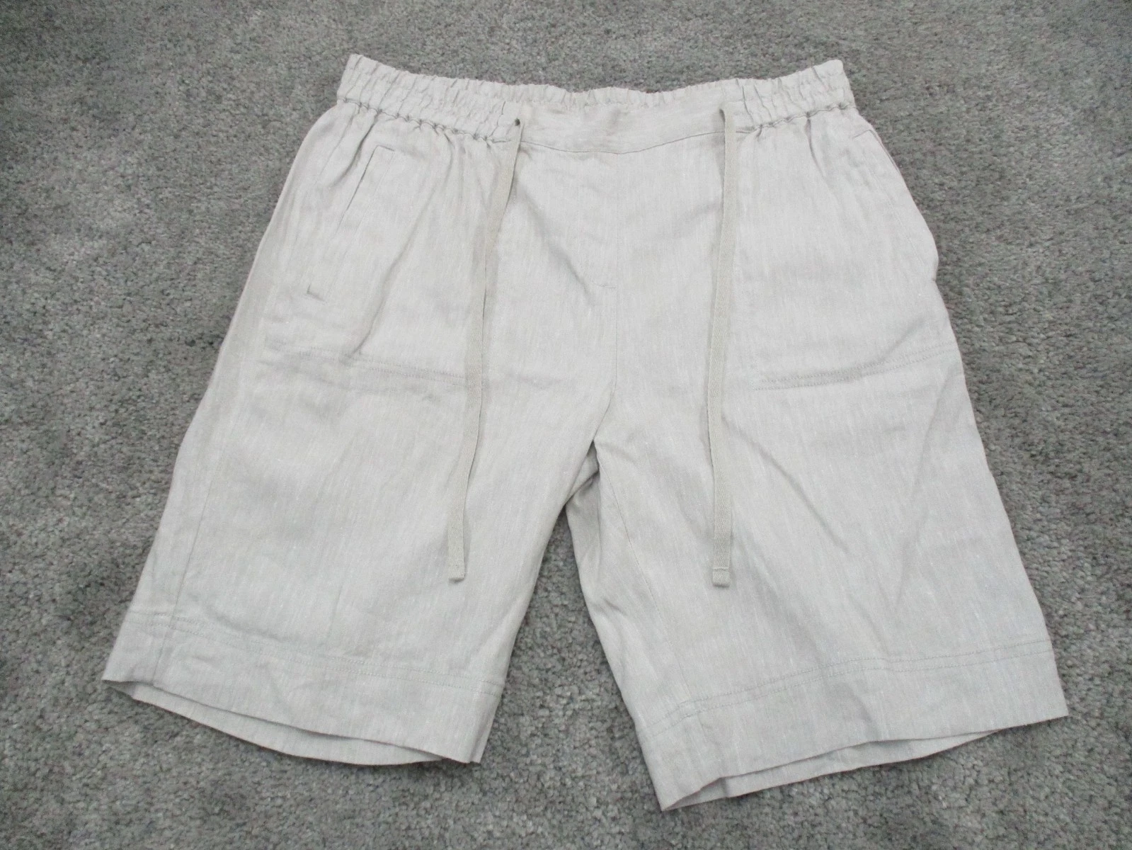 Sportscraft Linen Shorts 14 Beige Light Weight Stretch Elastic Waist Drawstring