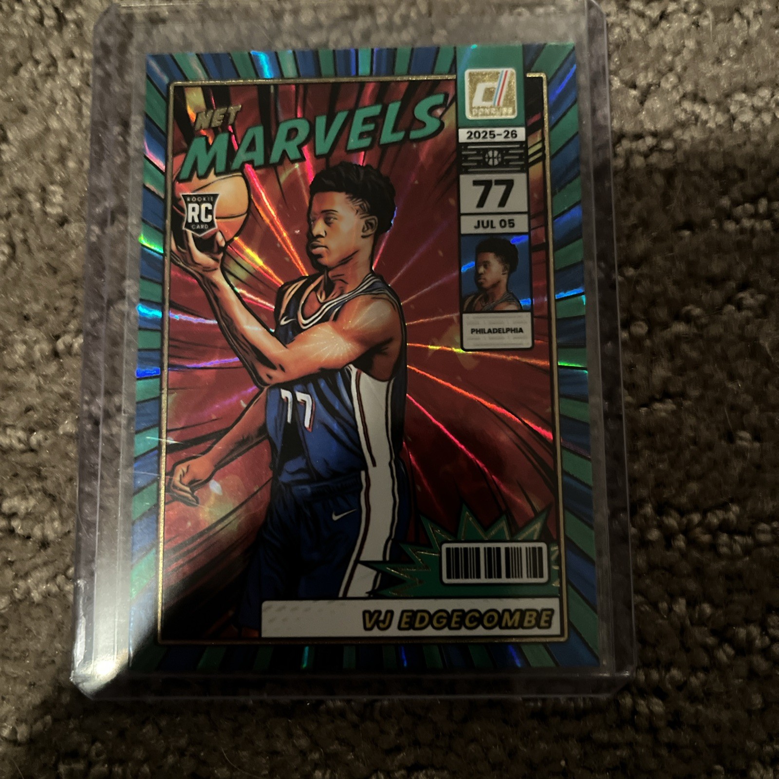 2025-26 Panini Donruss VJ EDGECOMBE NET MARVELS HOLO LASER PARALLEL 76ERS #10 RC
