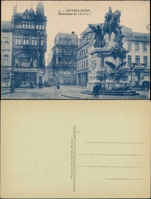 Postcard Düsseldorf monument 1870, street business J. Neumann 1921