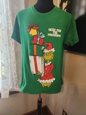 Dr Seuss The Grinch Here For The Presents Green Short Sleeve T-Shirt Size Large