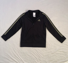 Adidas Jacket Youth Small 8 Black Green 3-Stripes Track Full Zip Athletic