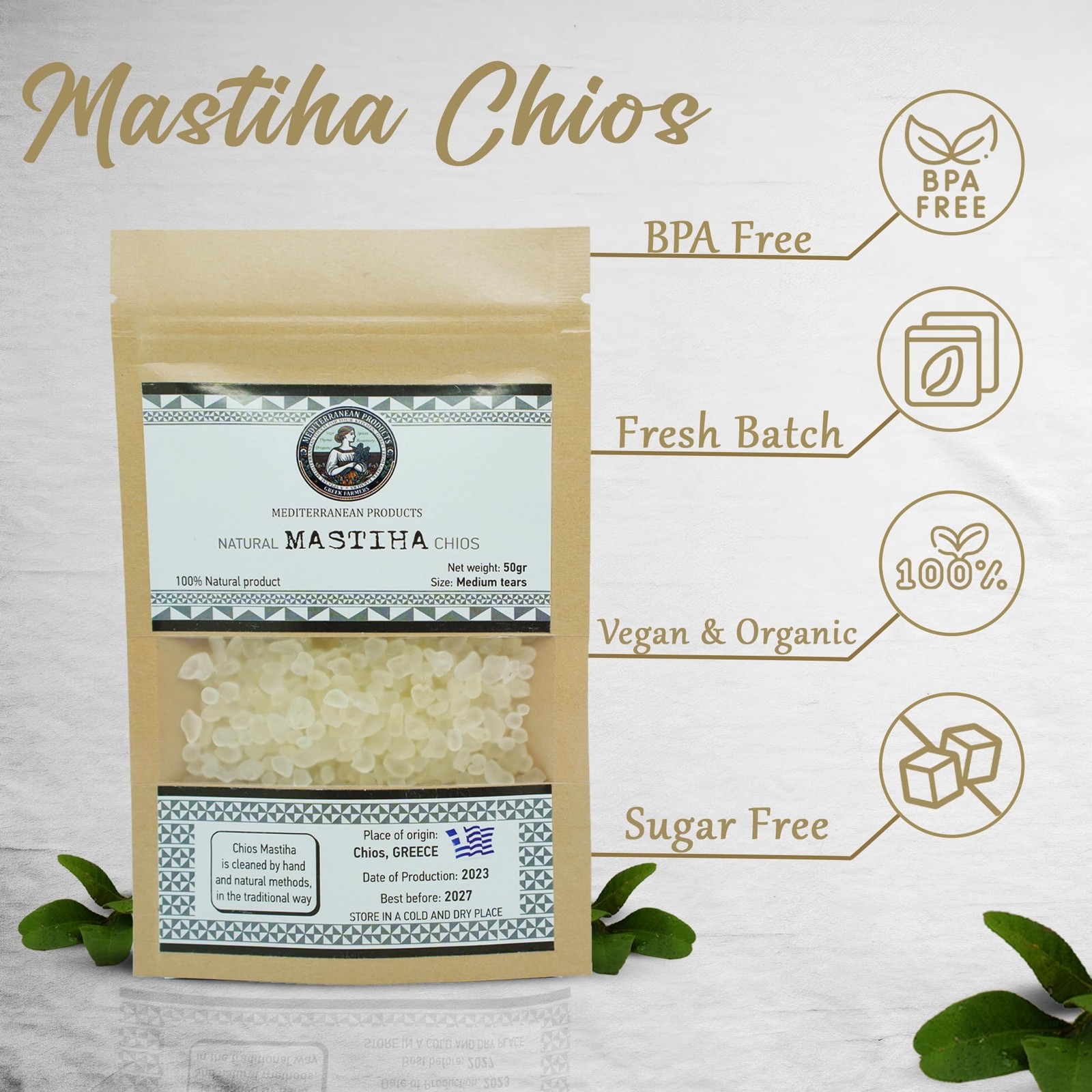 Organic Mastiha Chios 50G – 100 Natural Greek Mastic Gum, Gluten-Free  Sugar-...