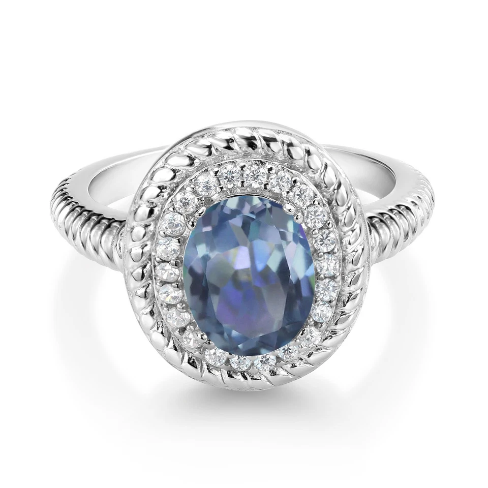 2.26 Ct Oval Cassiopeia Mystic Topaz 925 Sterling Silver Halo Engagement Ring - Image 2 of 3