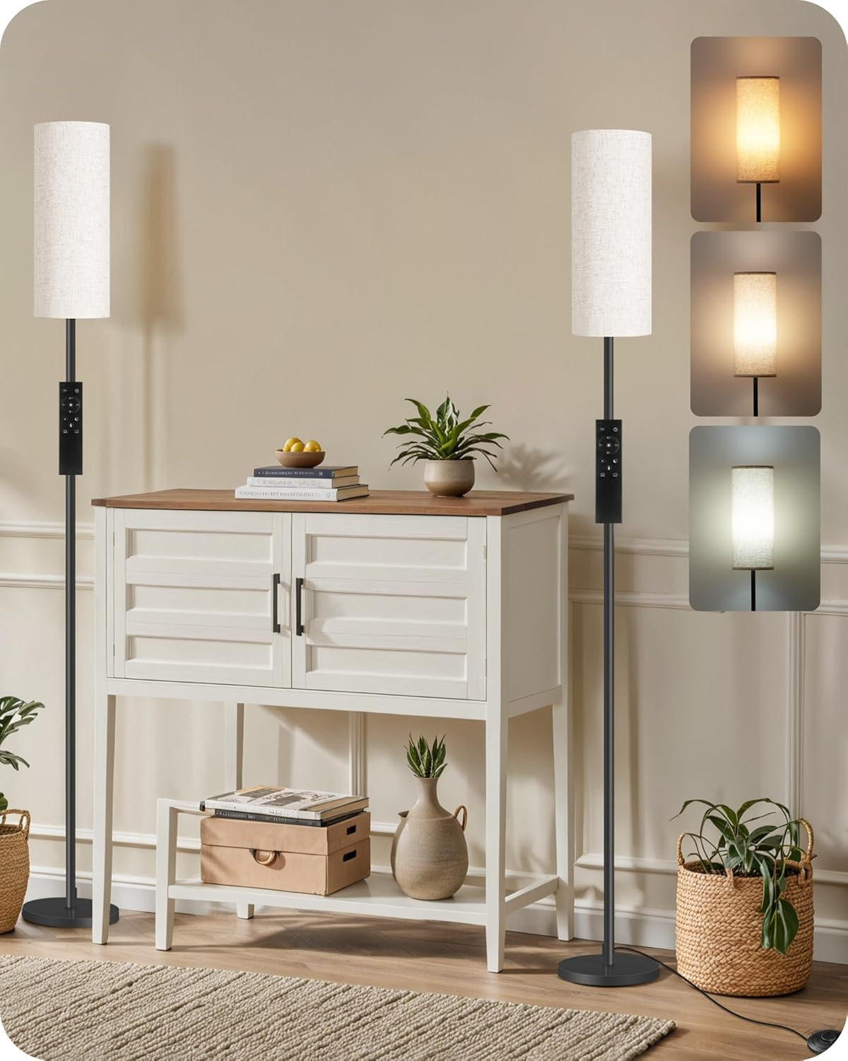 2 Pack Dimmable LED Floor Lamps for Living Room with Remote & Foot Switch, Modern Corner Lighting