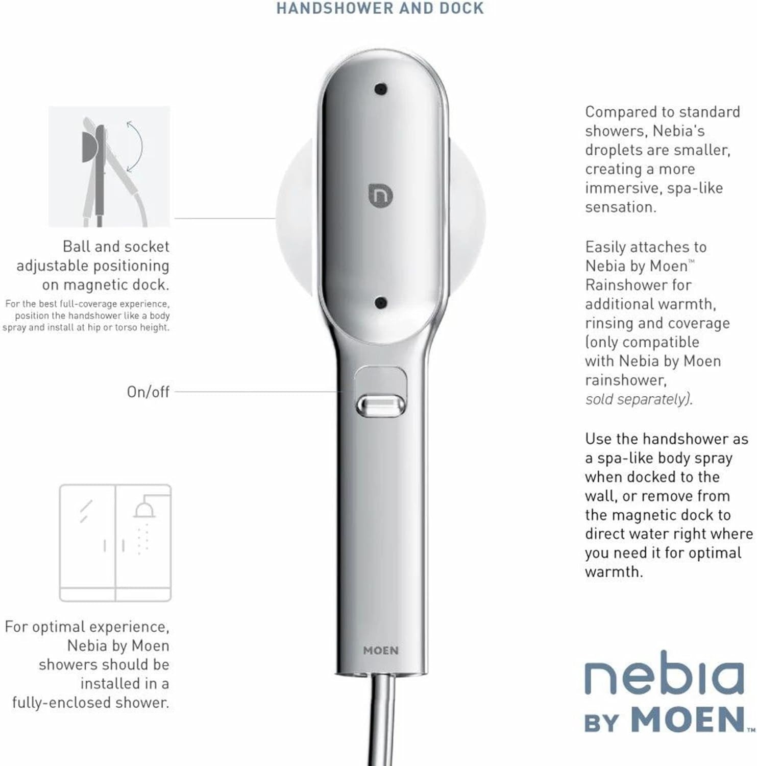 Moen N207H0CH Spa Shower Handheld Shower Head in Chrome & White Finish
