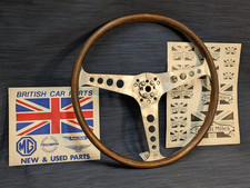Genuine Vintage Les Leston 15 Wood Rim Steering Wheel Tri-spoke Drilled Alloy