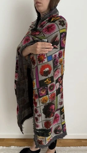 Faliero Sarti Flower Print Wool Mohair Scarf Shawl 115x110cm
