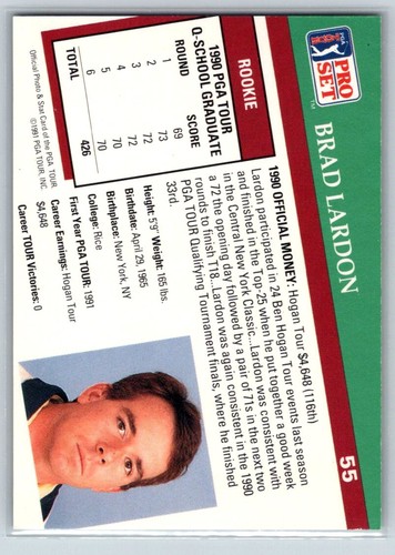 1991 Pro Set PGA Tour #55 Brad Lardon - Picture 2 of 2