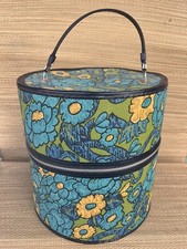 Vintage 60  s / 70's Flower Power Mod Wig Case Hat Box Zippered Travel Case
