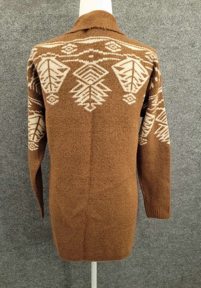 Cárdigan Denim & Co para mujer XS frente abierto chal cuello marrón tejido azteca Foto 3 de 4