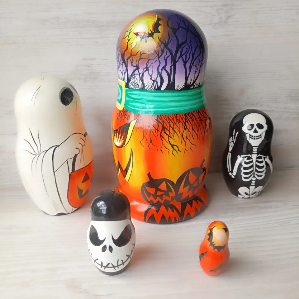 Juego de 5 muñecas matrioska pintadas a mano de Halloween de 5,5 pulgadas - Imagen 4 de 4