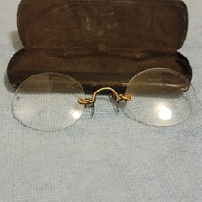 Antique Nose Clip Rimless Gold Bifocals Glasses With Original Case Morison's VTG