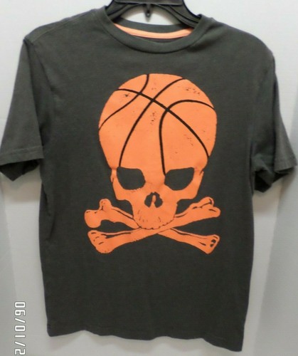 OLD NAVY Gray Orange SKULL &CROSS BONES T-shirt Boy's Youth Size XL 14-16. - Picture 2 of 4
