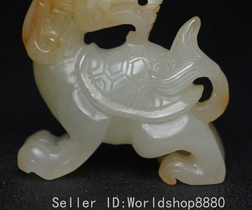 1.8" Old China Hetian Jade Carved Fengshui Dragon Tortoise Turtle Amulet Pendant - Picture 6 of 9