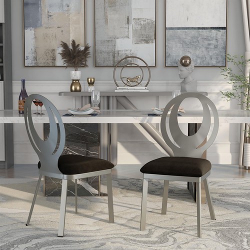 Furniture of America Myer Stainless Steel Dining Chair in Silver (Set of 2) - Picture 8 of 9