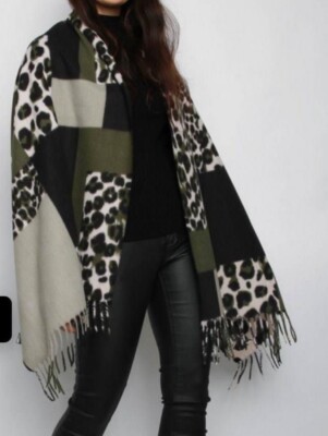Coco + Carmen Scarf Animal Print Super Soft NWT$ Black Green 27 x70 