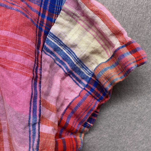 C&C Shirt Womens Medium Pink Plaid Linen Pullover Ruffle Boho Preppy Cropped - Picture 5 of 10