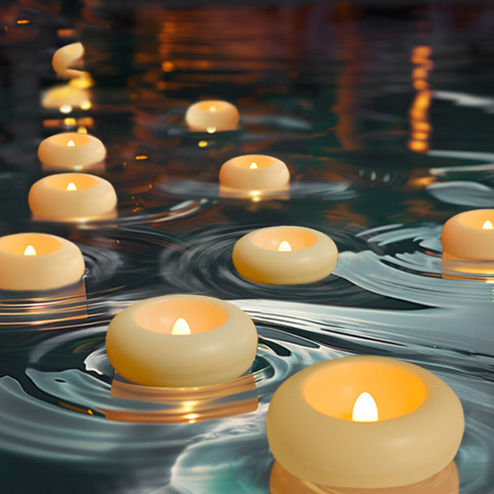 12 LED Schwimmkerzen Wasserdicht - Batteriebetriebene Teelichter Für Pool & Bad