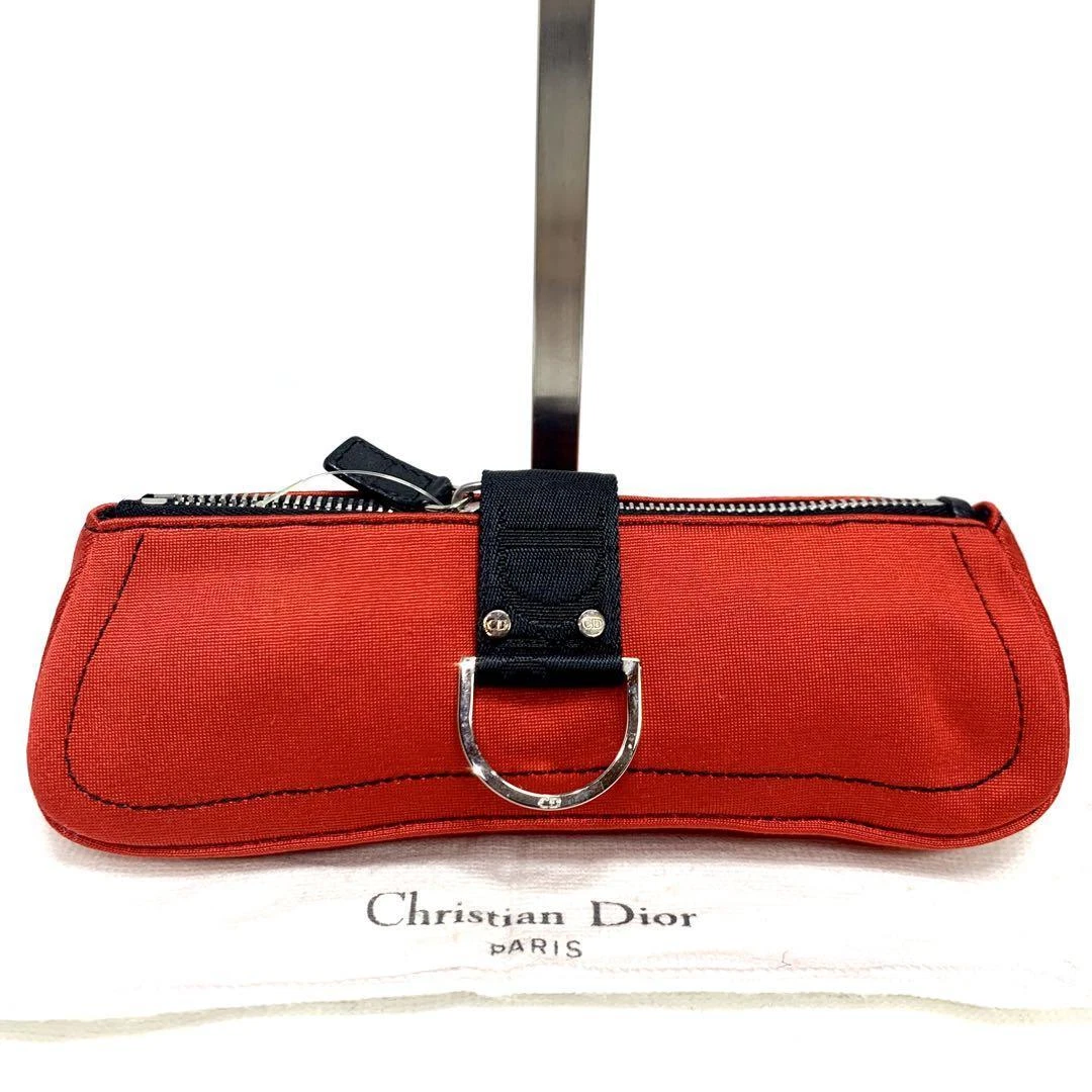 CHRISTIAN DIOR Pochette Toile Rouge avec Sac de Rangement Femme Mode Accessoire