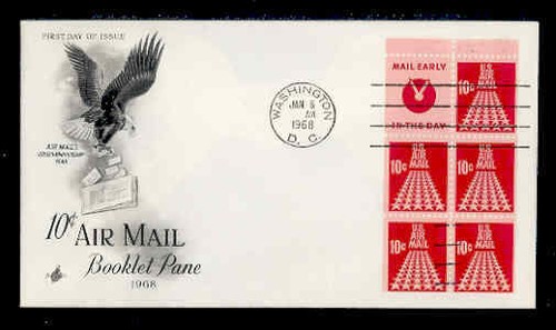 C72c 10c STARS / RUNWAY M.E. BOOKLET PANE of 5 FDC - ARTCRAFT