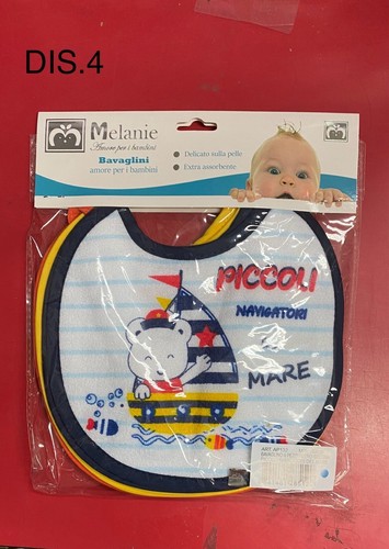 BAVETTE NEONATO “MELANIE ”PICCOLE SPUGNA Con LACCI CON STAMPA Conf.6pz - Foto 5 di 5