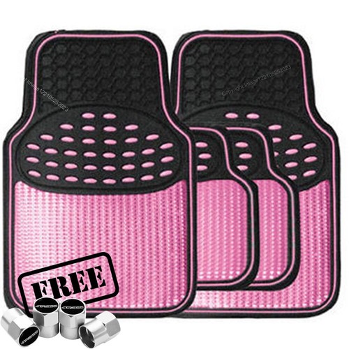 Heavy Duty Car Rubber Floor Mat Set BLACK PINK Checker Style Effect SWTP7+CP - 第 1/12 張圖片