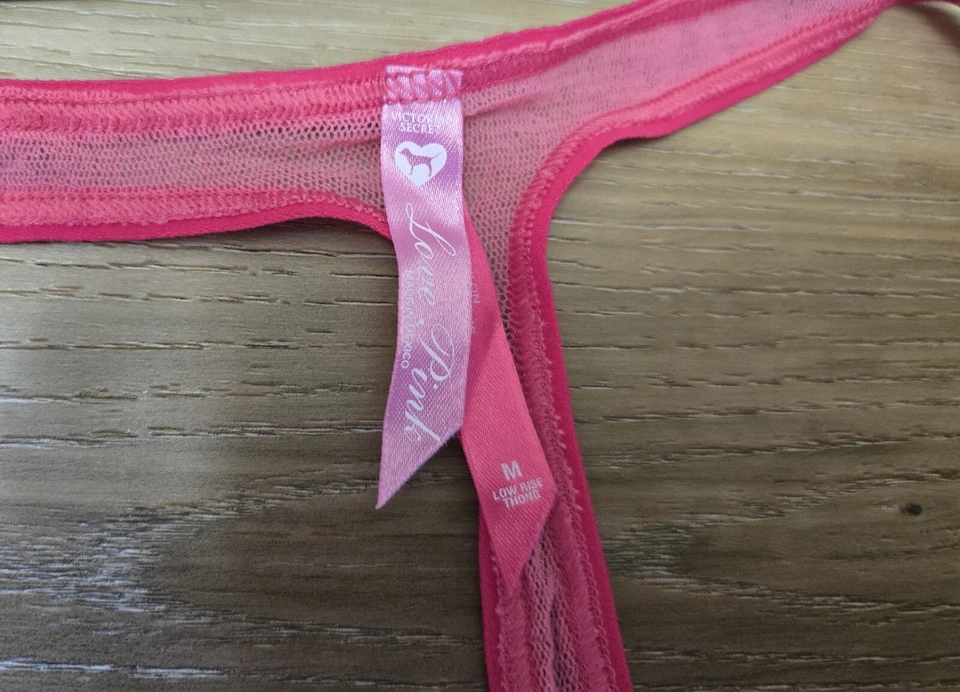 Vintage Victoria's Secret PINK Logo Sheer Nylon Mesh Low-Rise Thong Panties M - Image 3 of 3