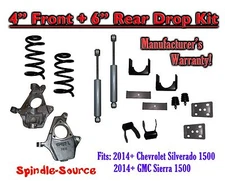 4 / 6" Drop Lowering Kit + SHOCKS FOR 14 - 15+ Chevy Silverado / GMC Sierra 1500