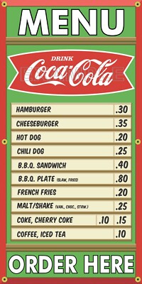 COCA COLA COKE FISHTAIL MENU BOARD DINER RESTAURANT SNACK COUNTER