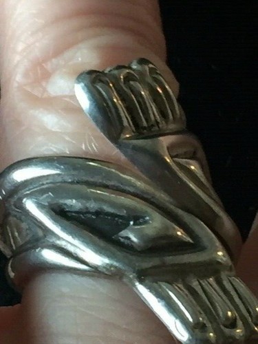 Mexican .925 Sterling Silver Ring Big Bold Hollow Vintage - Picture 3 of 11